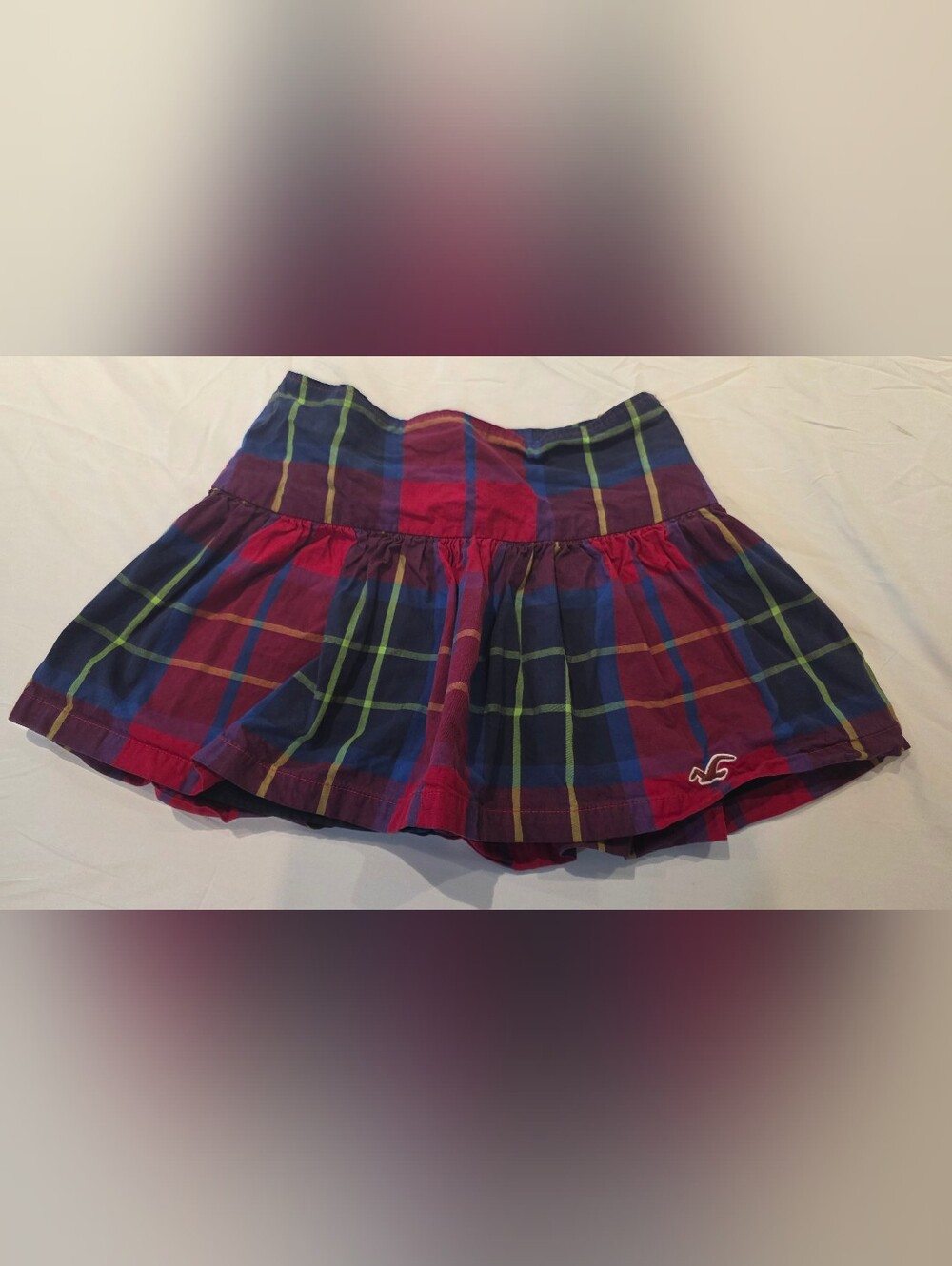 Hollister Plaid Pleated Skirt Sz 00 / XS Red Blue Mini Lined Festive Preppy